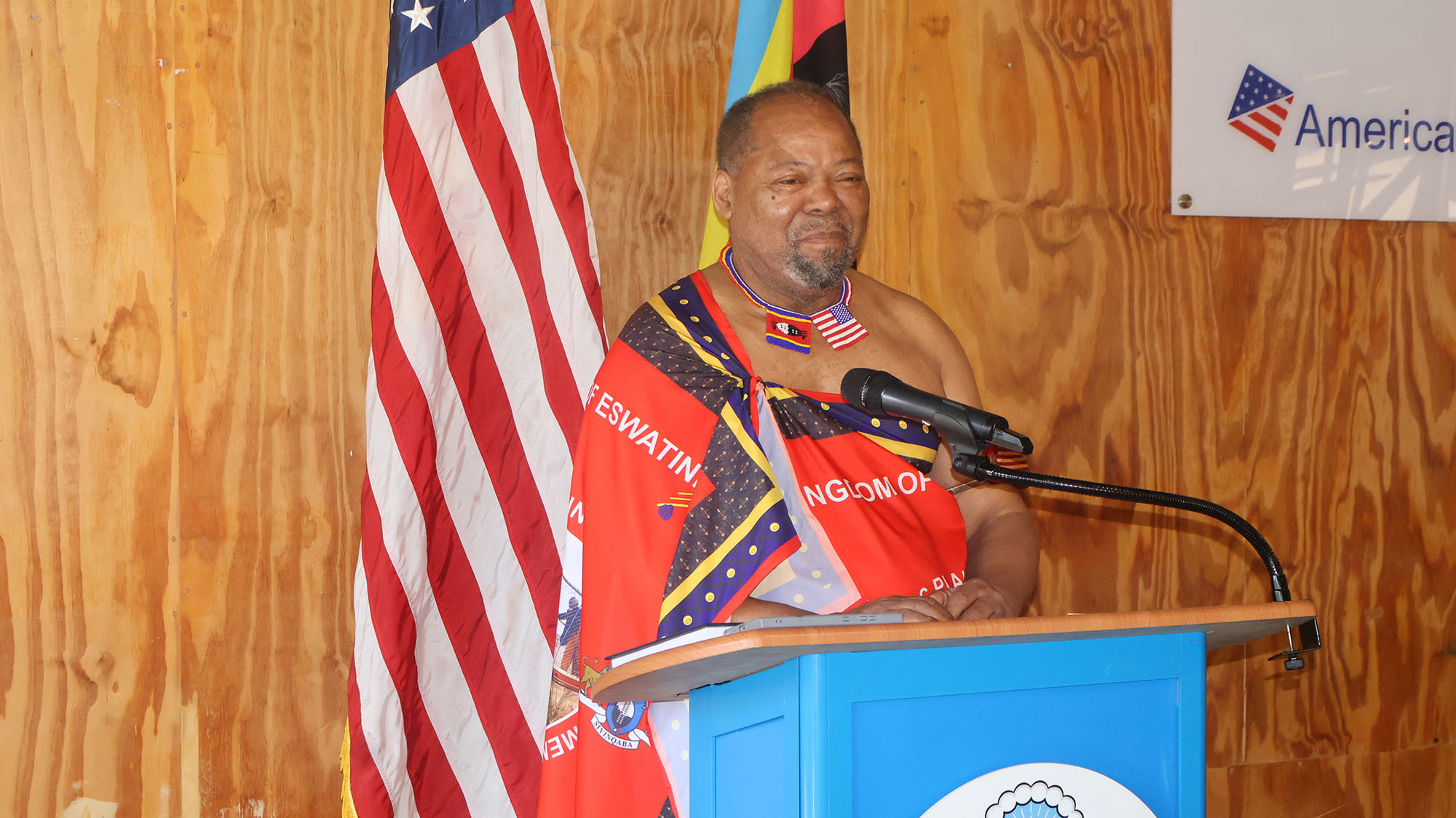 Minister for Economic Planning and Development, Dr Thambo Gina made sure that he wore a licgebesha that resembled the partnership between the US and Eswatini. 
